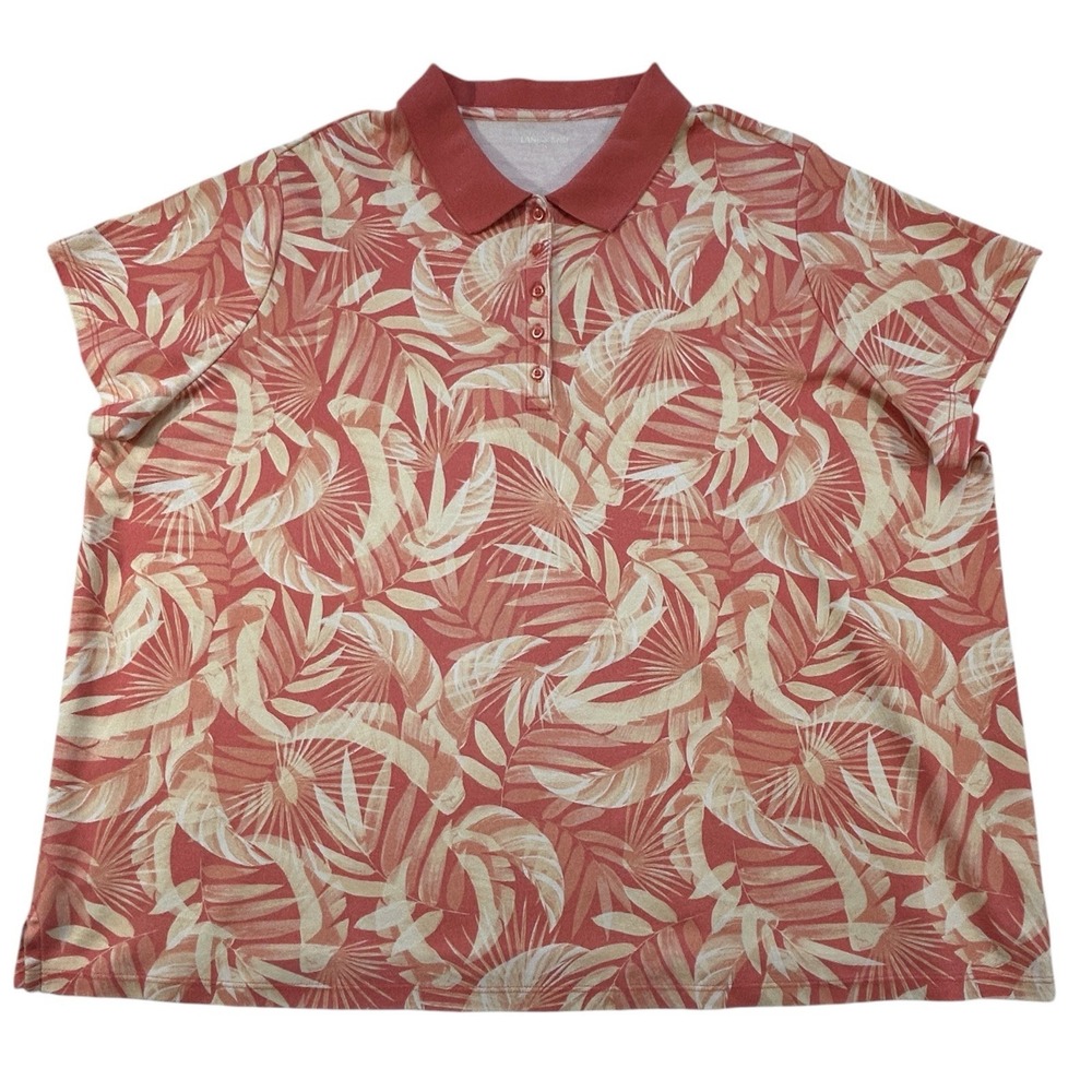 Lands' End Coral Tropical Botanical Polo Top Womens Sz 3X Casual Summer